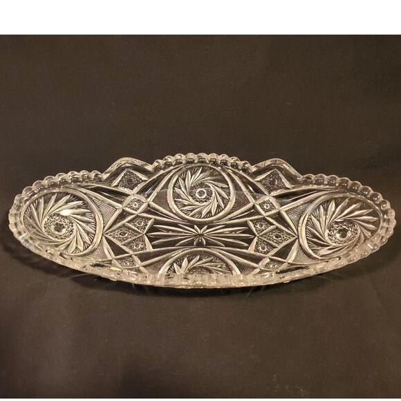 Antique McKee Aztec Clear Serving Dish Brilliant Cut Oblong Celery Platter 11in - Picture 1 of 12